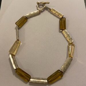 Artisan modernist silver bars and bead necklace